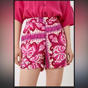 Mango Pink and White Patterned Women Shorts